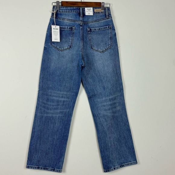 Blank NYC Blue Wildflower Destruct The Baxter Ribcage Straight Jean NWT Size 25 - Picture 4 of 9